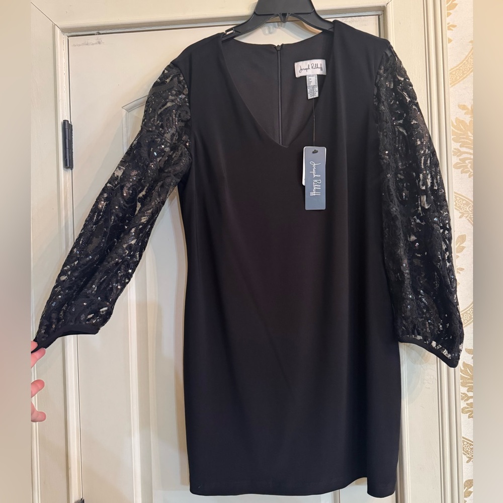 Joseph Ribkoff Black Sheath Dress with Bishop Sleeves